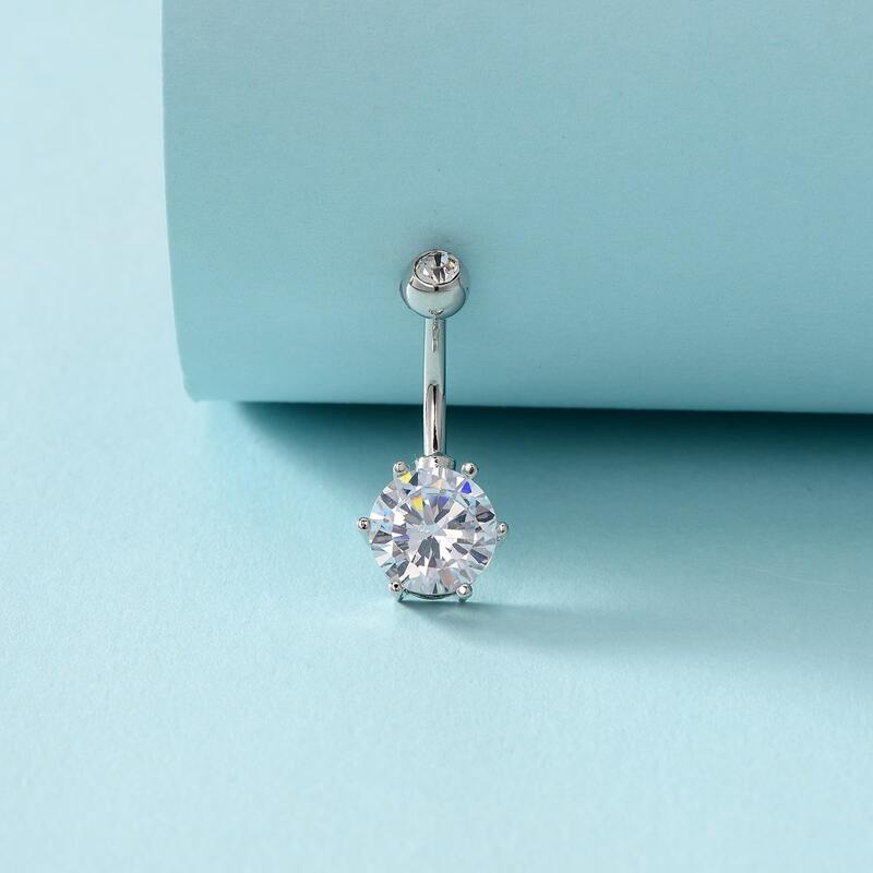 

Rhinestone Belly Bar, White