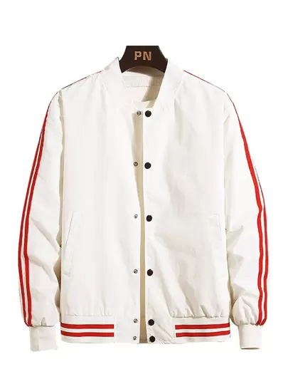 Men Side Stripe Button Up Bomber Jacket