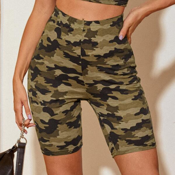 

Camo Print Skinny Biker Shorts, Multicolor