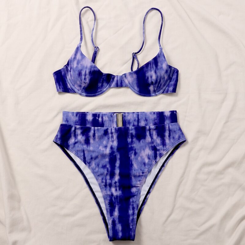 

Tie Dye Underwire High Waisted Bikini Swimsuit, Violet purple