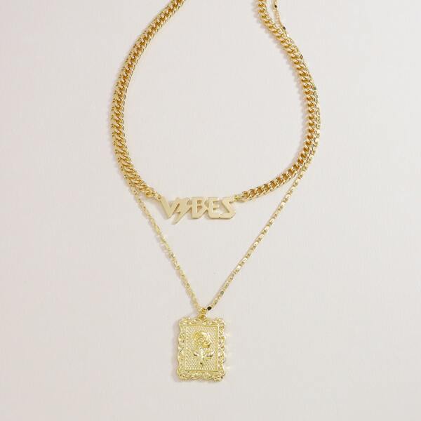 

Rose Layered Necklace, Gold