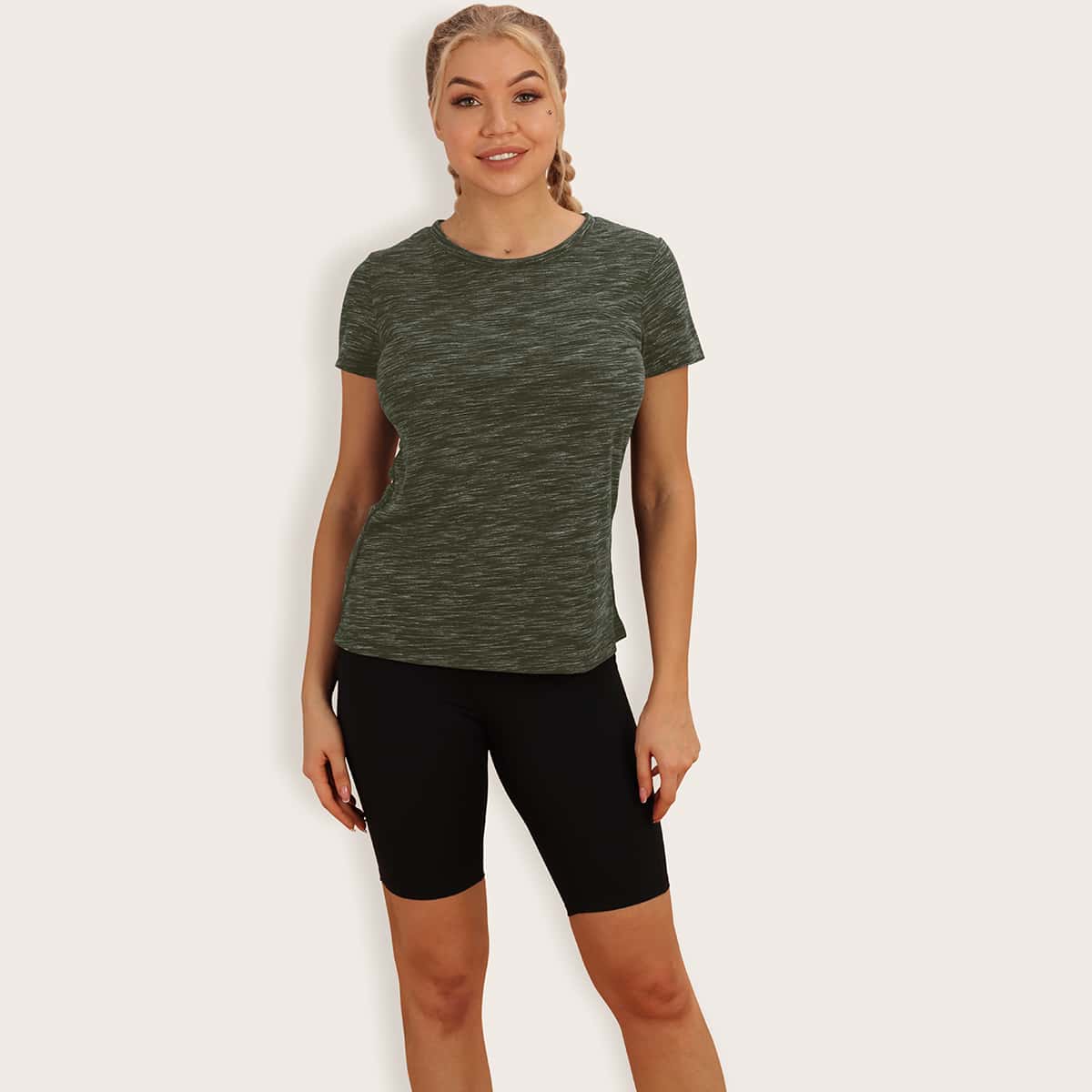 

Round Neck Marled Knit Sports Tee, Army green