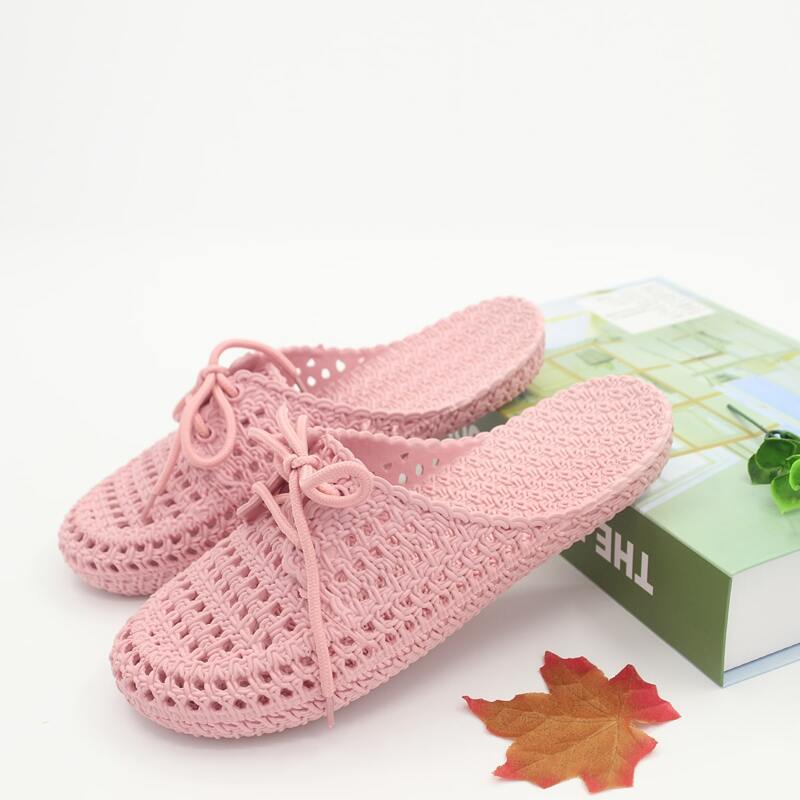 

Round Toe Lace-up Front Slides, Pink