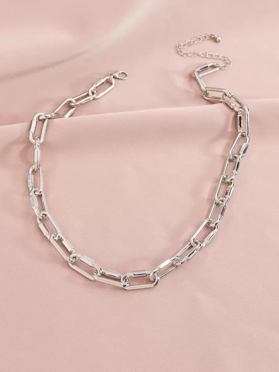 簡約鏈條項鍊 - 銀色 - 查看 1