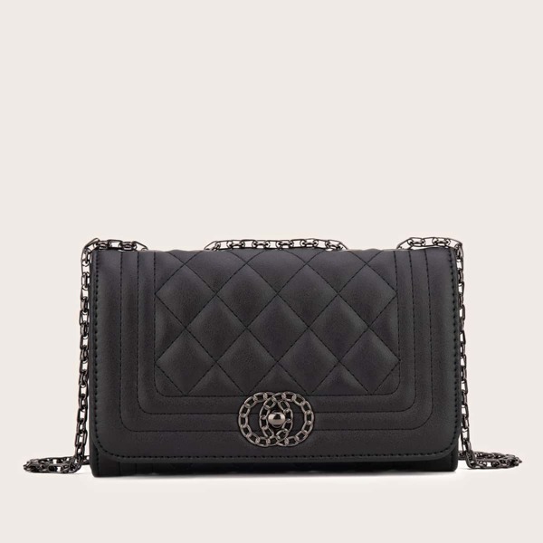 

Quilted Flap Chain Crossbody Bag, Black