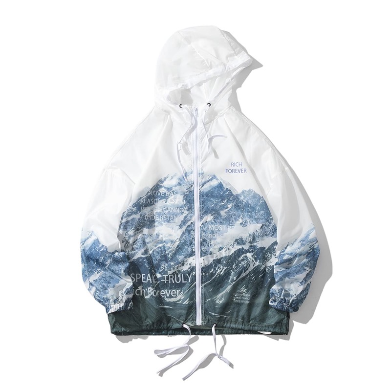 

Guys Landscape And Slogan Graphic Sunproof Jacket, Multicolor