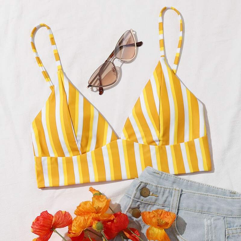

Striped Print Bikini Top, Mustard yellow
