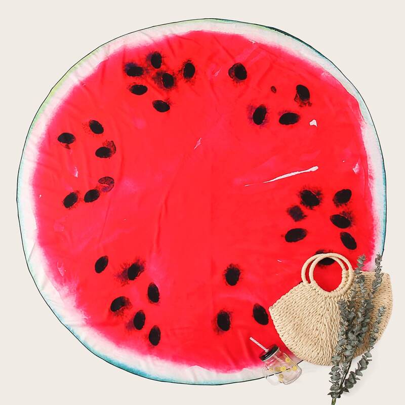 

Watermelon Print Round Beach Blanket, Red