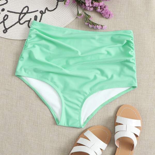 

Ruched High Waisted Bikini Panty, Mint green