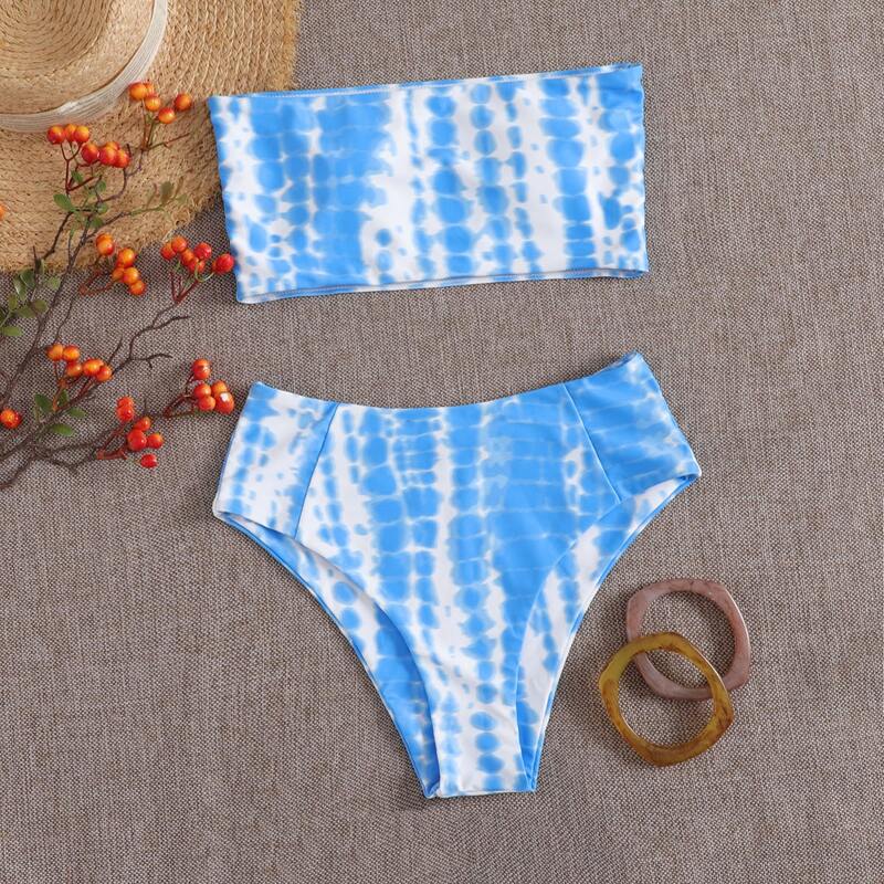 

Tie Dye Bandeau High Waisted Bikini Swimsuit, Blue
