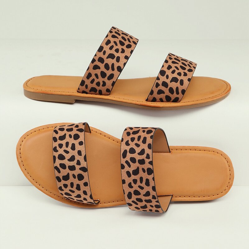 

Twin Band Open Toe Flat Slide Sandals, Multicolor