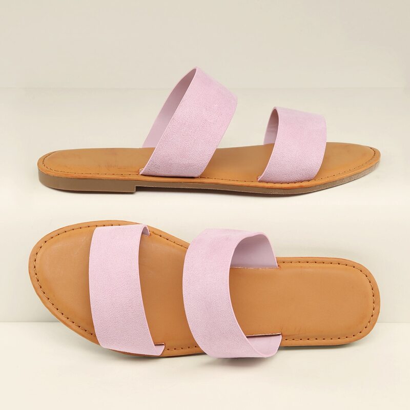 

Double Band Open Toe Slide Sandals, Baby pink
