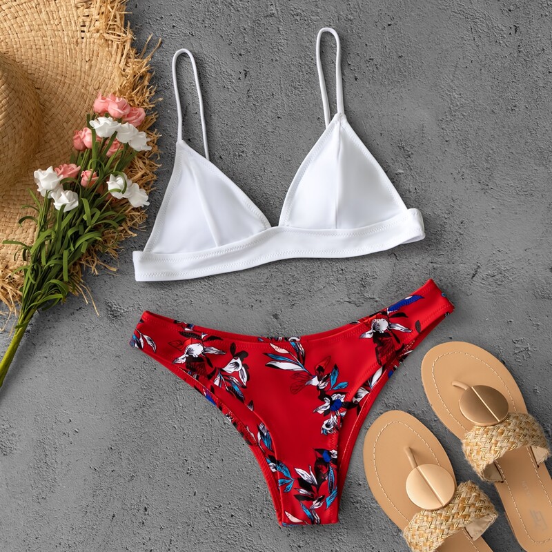 

Floral Triangle Bikini Swimsuit, Multicolor
