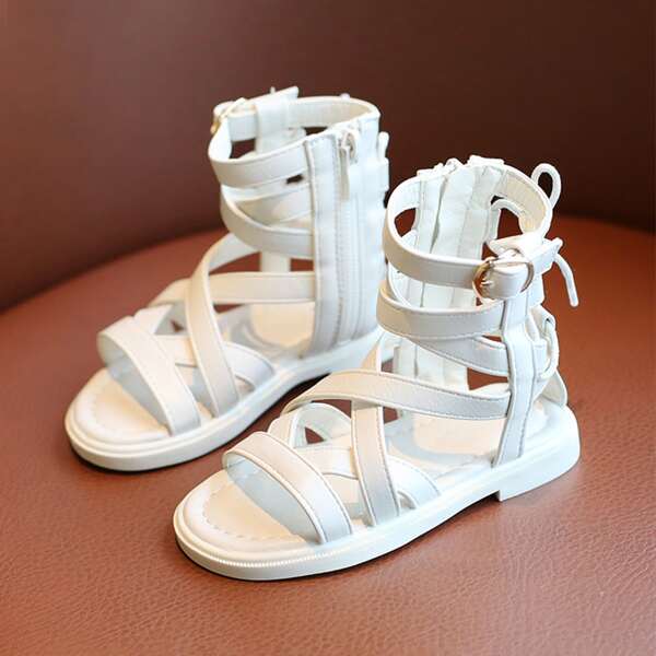 

Toddler Girls Cross Strap Zip Side Sandals, White