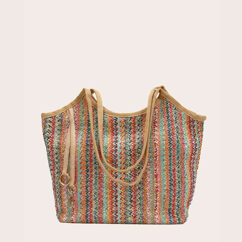 

Colorblock Braided Tote Bag, Multicolor