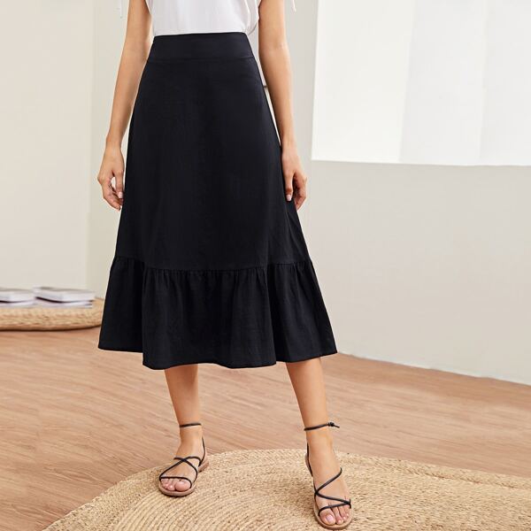 

Ruffle Hem Solid Skirt, Black