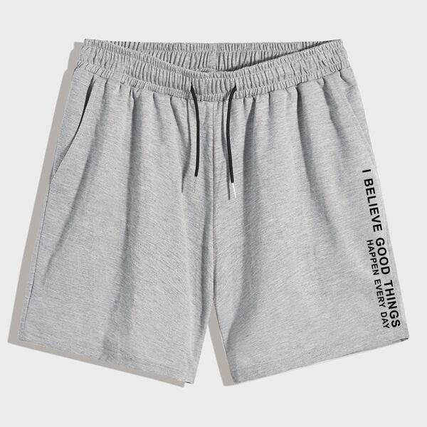 

Men Slogan Graphic Track Shorts, Light grey
