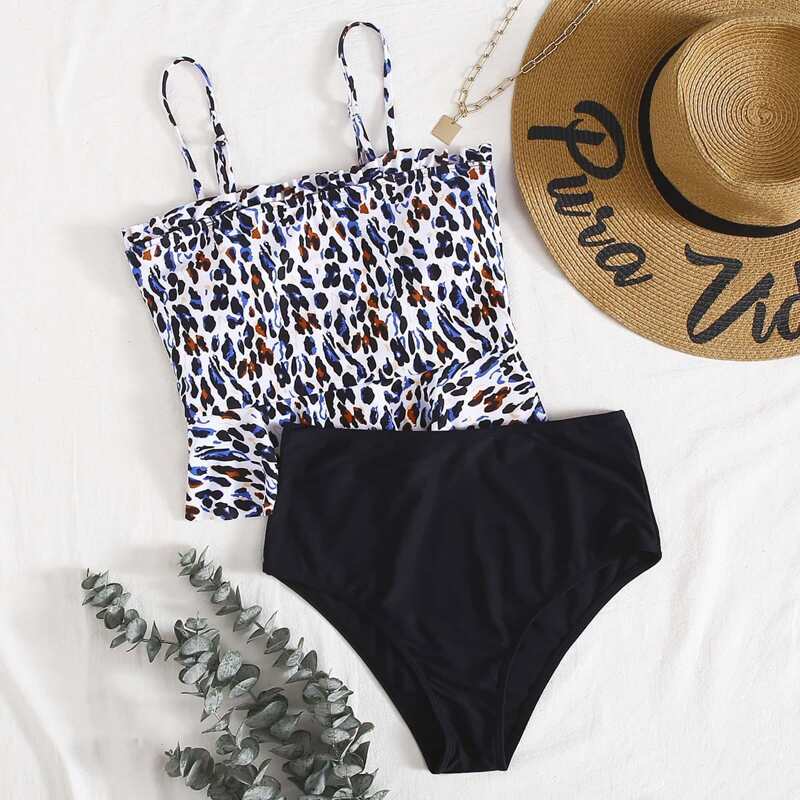 

Graphic Print High Waisted Bikini Swimsuit, Multicolor