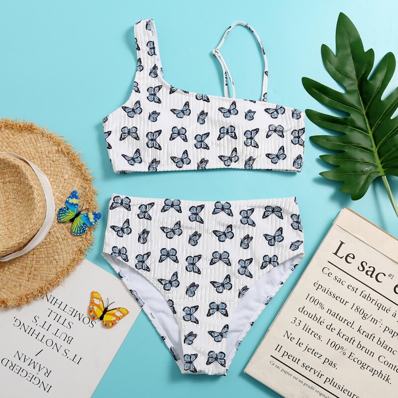 

Butterfly Print Velvet Bikini Swimsuit, Multicolor