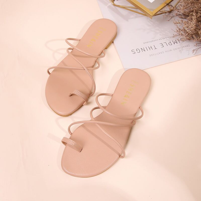 

Toe Loop Cross Strap Slide Sandals, Dusty pink