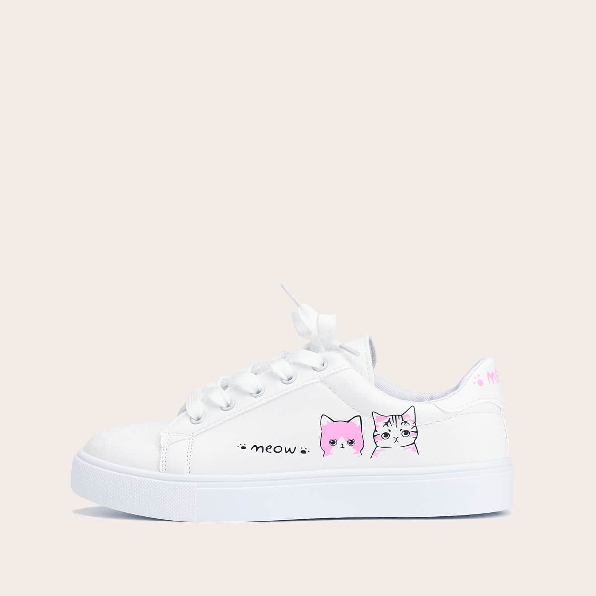 

Lace-up Front Cartoon Graphic Skate Shoes, White