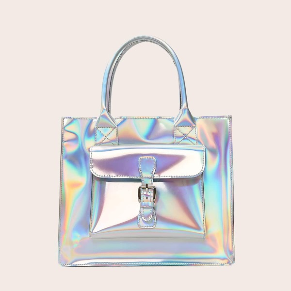 

Holographic Buckle Decor Bag, Silver