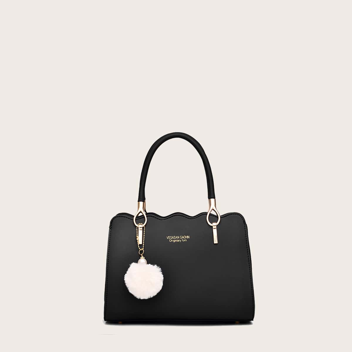 

Faux Leather Scalloped Handbag, Black
