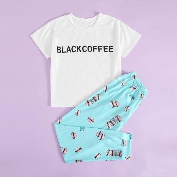 

Girls Macaron & Letter Graphic PJ Set, Multicolor