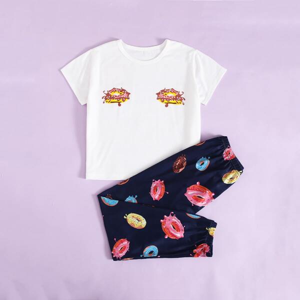 

Girls Donuts Print PJ Set, Multicolor