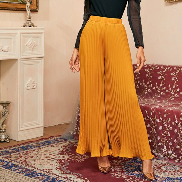

Wide Leg Pleated Pants, Bright mustard yellow