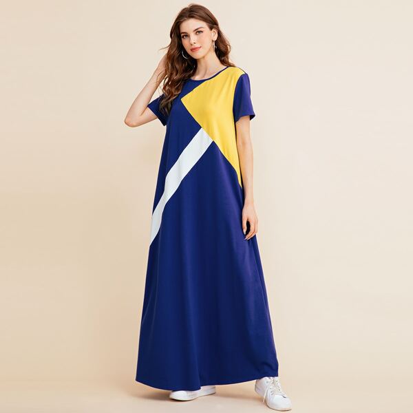 

Cut And Sew Maxi Tee Dress, Royal blue