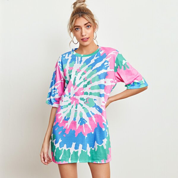 

Tie Dye Print Tee Dress, Multicolor