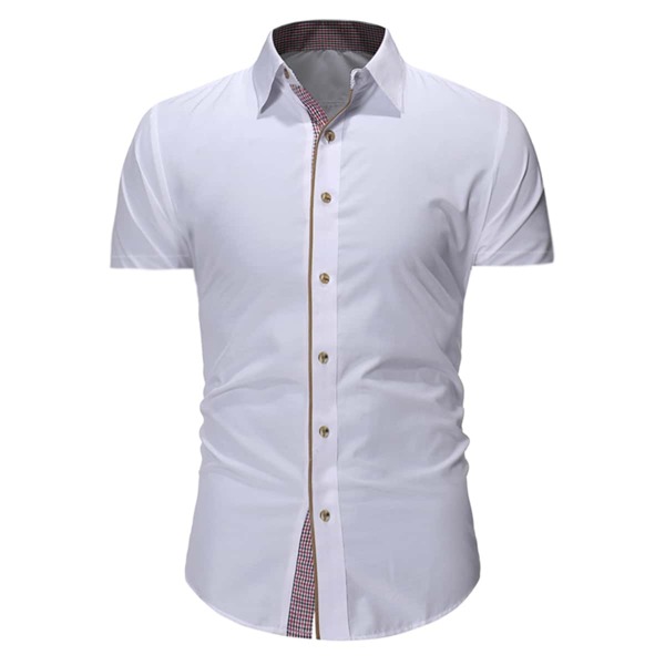 

Men Contrast Plaid Placket Button Up Shirt, White