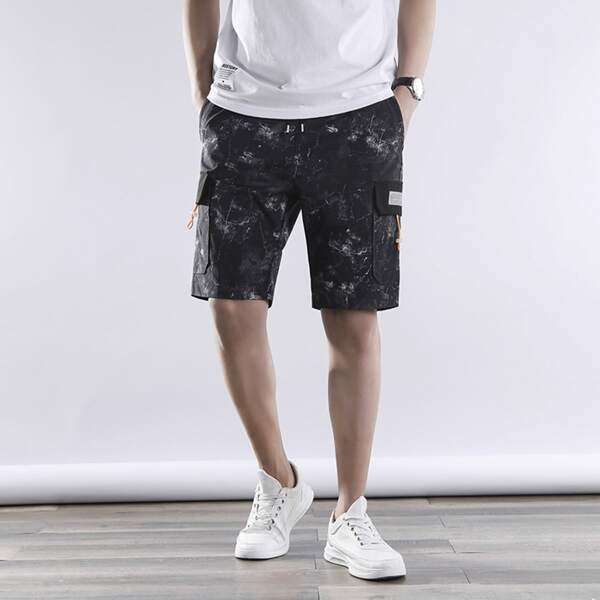 

Men Tie Dye Flap Pocket Shorts, Black