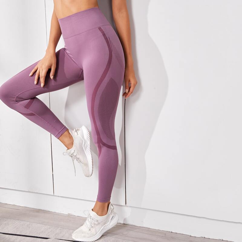 

Wide Waistband Striped Sports Leggings, Mauve purple