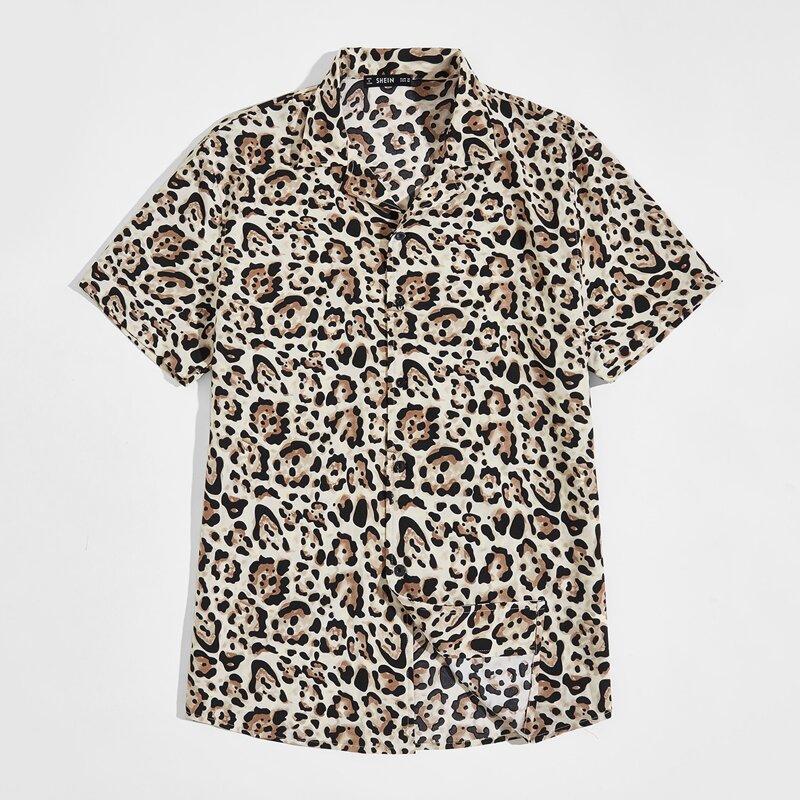 

Guys Leopard Print Revere Collar Shirt, Multicolor