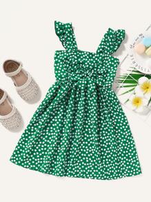 SHEIN 少女小花印花蝴蝶結前扣背心連衣裙