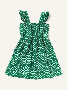 SHEIN 少女小花印花蝴蝶結前扣背心連衣裙