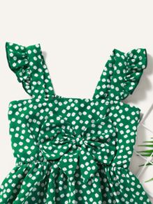 SHEIN 少女小花印花蝴蝶結前扣背心連衣裙