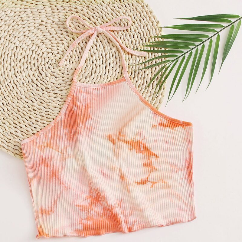 

Tie Dye Halter Top, Coral pink