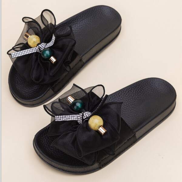 

Сандалии с бантом и стразами, Чёрный