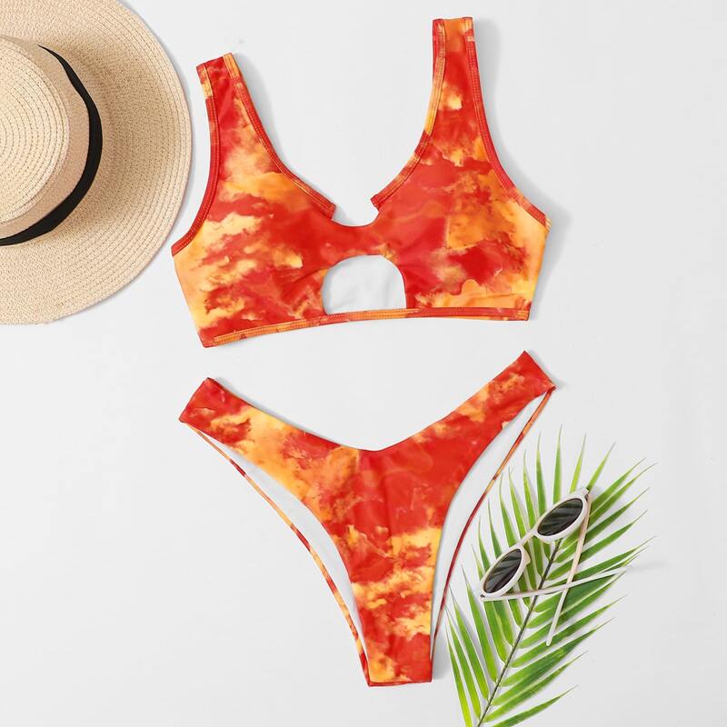 

Tie Dye Cut-out Bikini Swimsuit, Orange bright