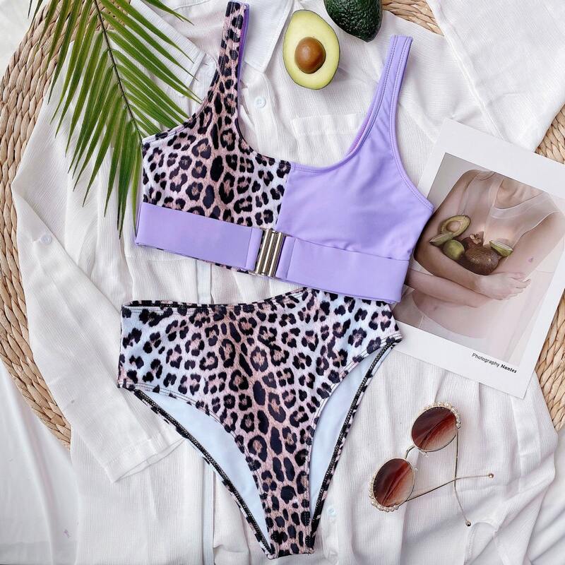 

Leopard High Waisted Bikini Swimsuit, Multicolor