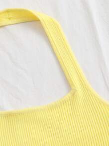Muchica Ribbed Cropped Halter Top - Yellow - View 5