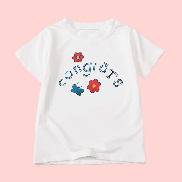 

Toddler Girls Floral & Letter Graphic Tee, White