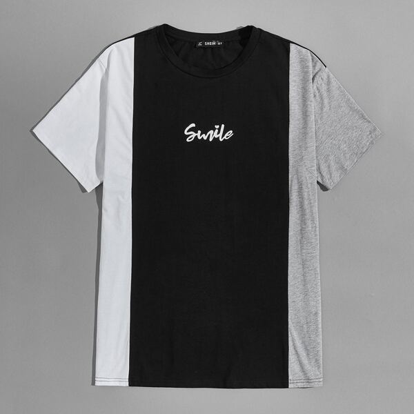 

Men Letter Graphic Colorblock Tee, Black