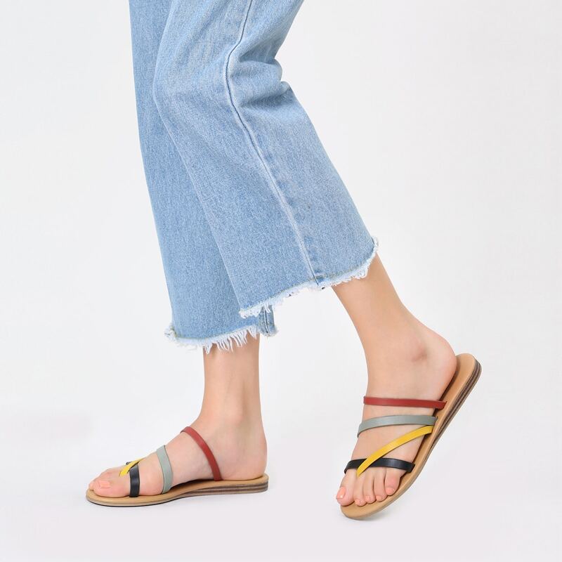 

Multi Color Toe Ring Strappy Slide Sandals, Multicolor