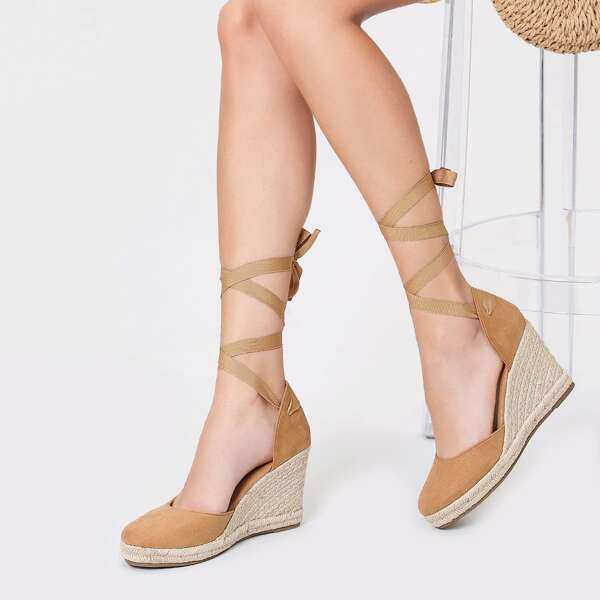 

Closed Toe Lace Up Ankle Espadrille Wedges, Camel