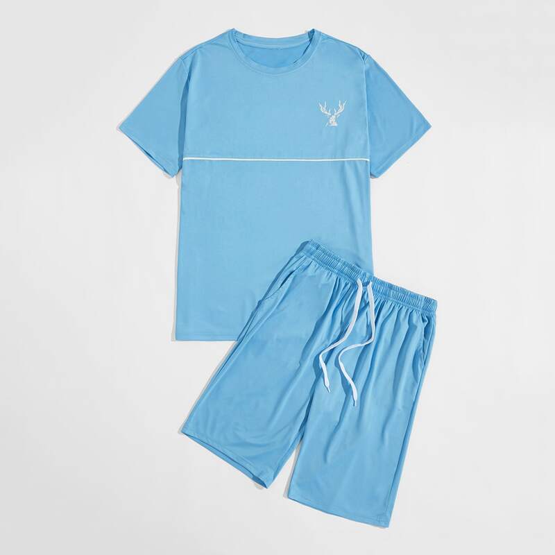 

Guys Elk Print Tee & Drawstring Waist Track Short, Blue