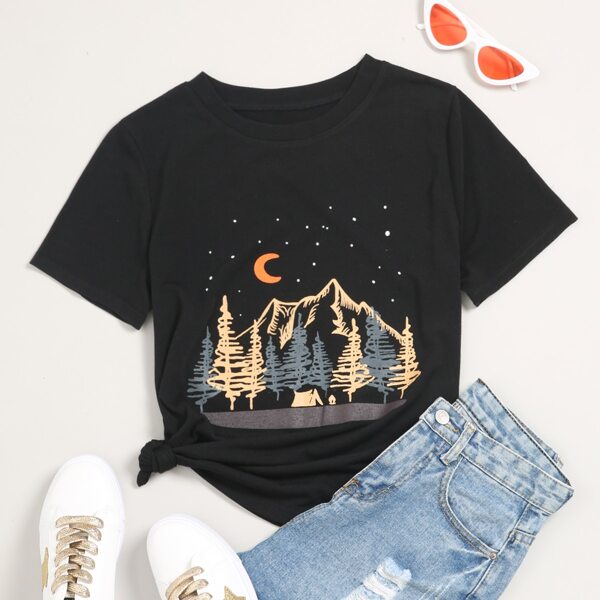 

Graphic Print Short Sleeve Tee, Black
